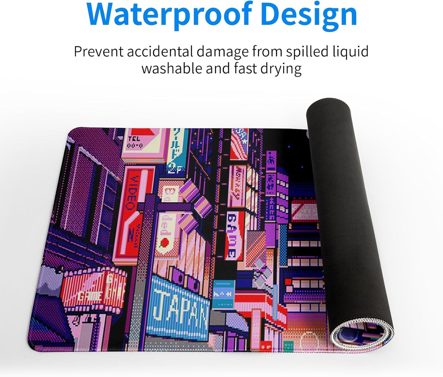 Dark Purple Japanese Gaming Mouse Pad Abstract Anime Mat 31.5x11.8 Inch Tokyo Pixel Street Texture Non-Slip Rubber Base Kawaii Mousepad Stitched Edges Keyboard Desk Pad for Office and Home Game