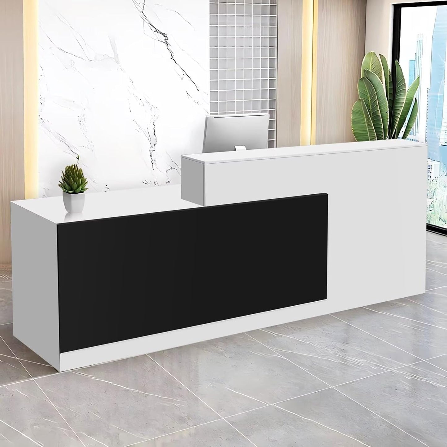 Reception Desk with Counter Modern Checkout Counter with Lockable Drawer Keyboard Tray Receptionist Desk for Office Salon Reception Table E Left 71inch/180cm