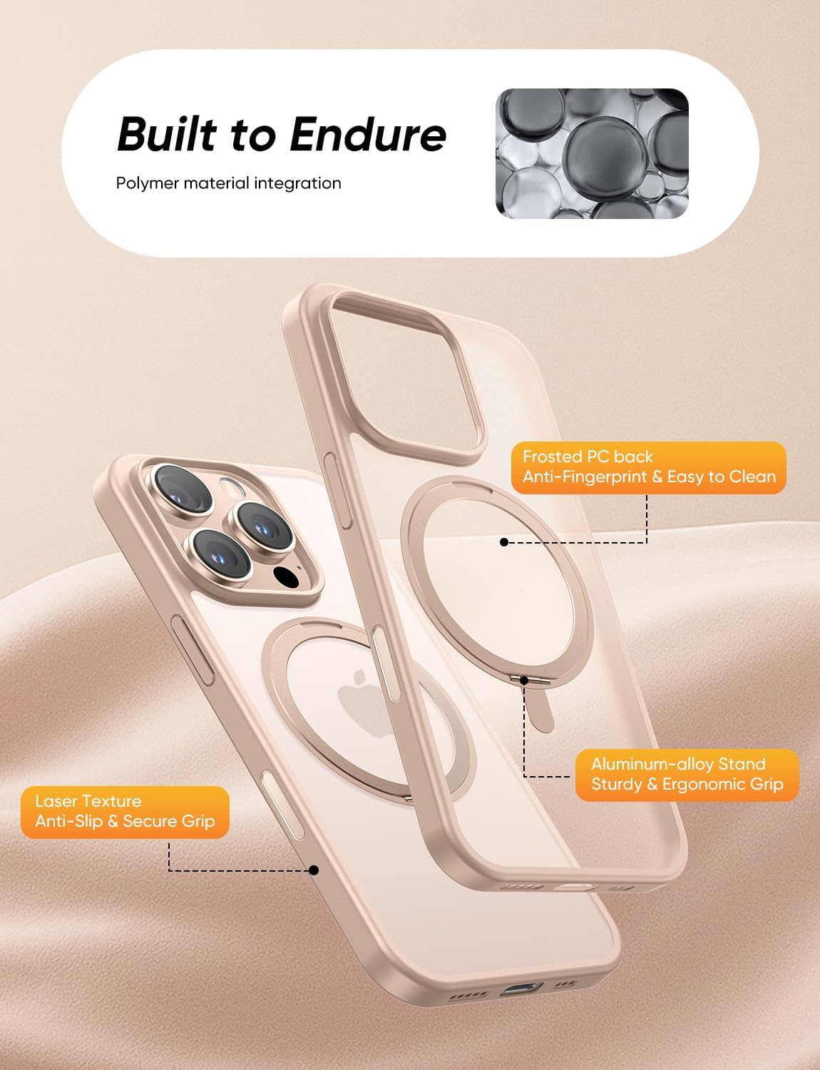 MAGIC JOHN 360° Rotatable Magnetic Invisible Stand for iPhone 16 Pro Case [Camera Control Button] [Compatible with MagSafe] 16FT Shockproof for iPhone 16 Pro Case with Kickstand, Rose Gold