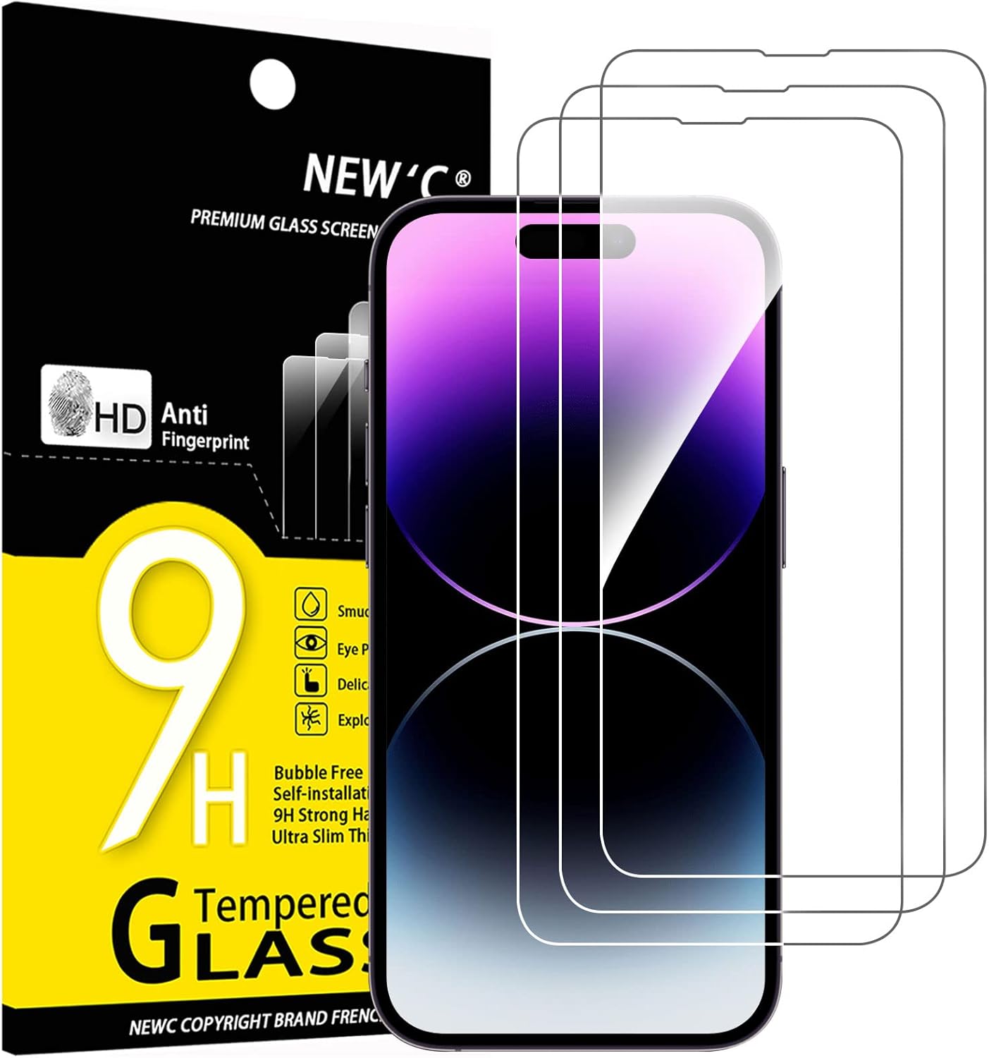 NEW'C 3 Pack Designed for iPhone 14 Pro Max Screen Protector(6.7"),Enhanced Tempered Glass Protection, Case Friendly Anti Scratch Bubble Free Ultra Resistant