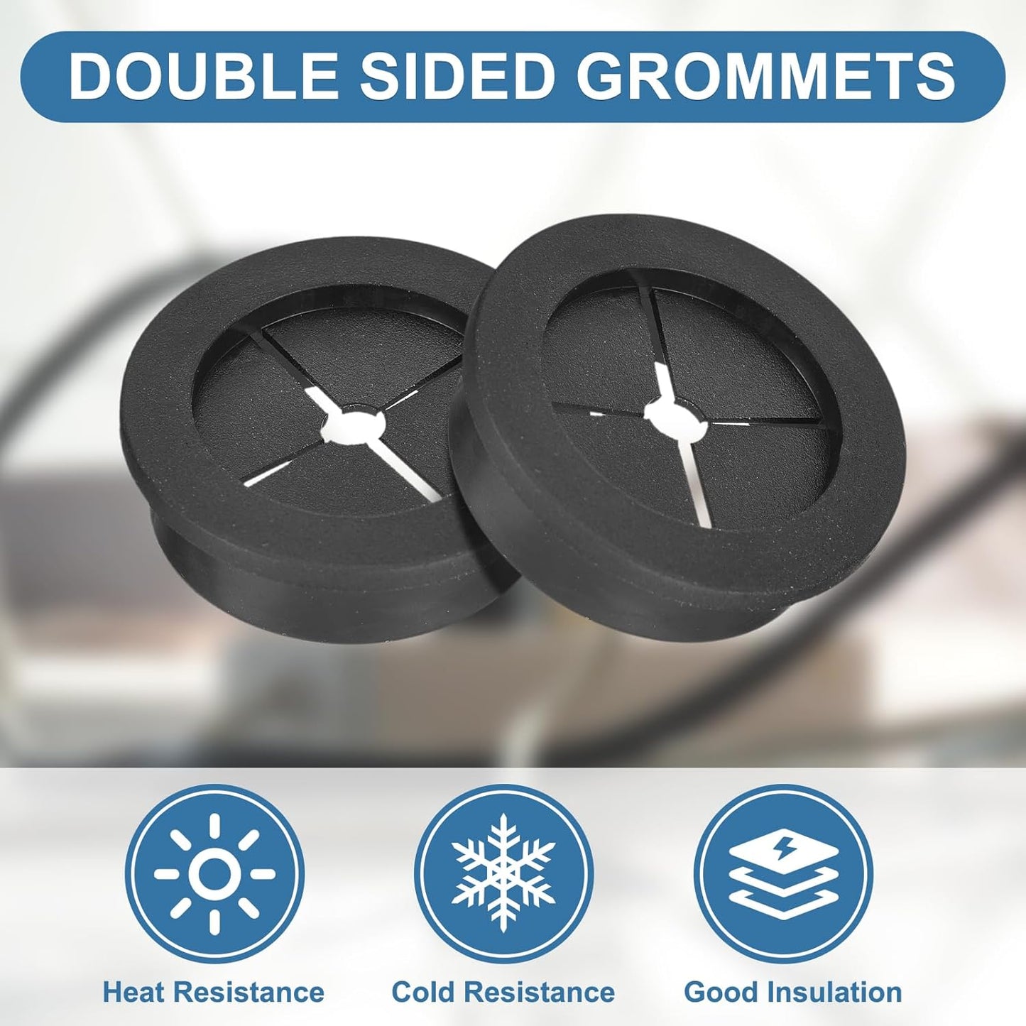 uxcell 4Pcs Cable Cord Grommet, 1-3/8"(35mm) Rubber Desk Grommets Wire Pass Through Hole Cover with Marked Cable Ties for Home Office Cable Wire Protection, Black