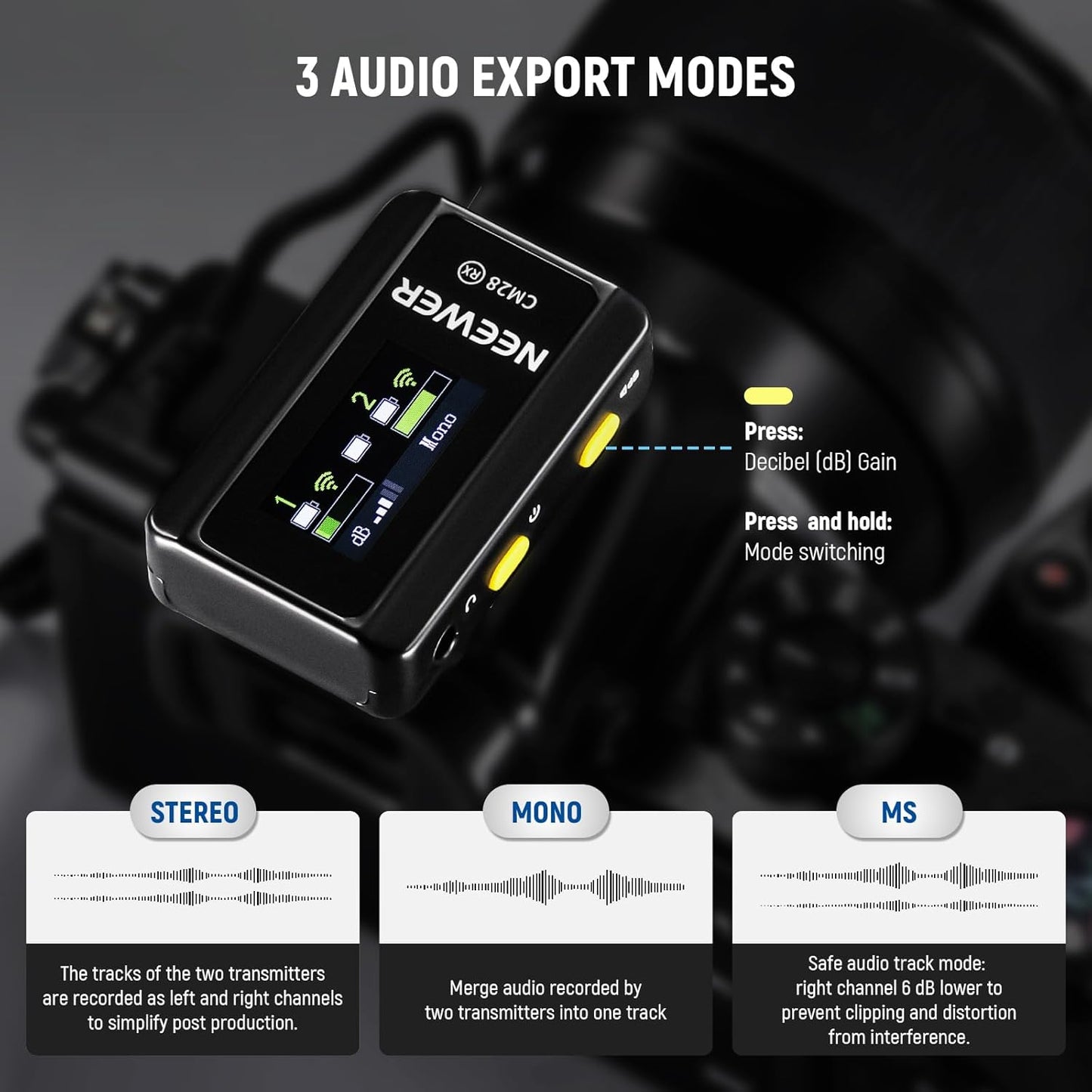 NEEWER CM28 Wireless Lavalier Microphone System with Charging Case, 2 Mic Clips, 1 Click Noise Canceling, 4GB Storage, 9H Playtime, Lavalier Lapel Mic Compatible with iPhone/Android/PC/Camera/iPad