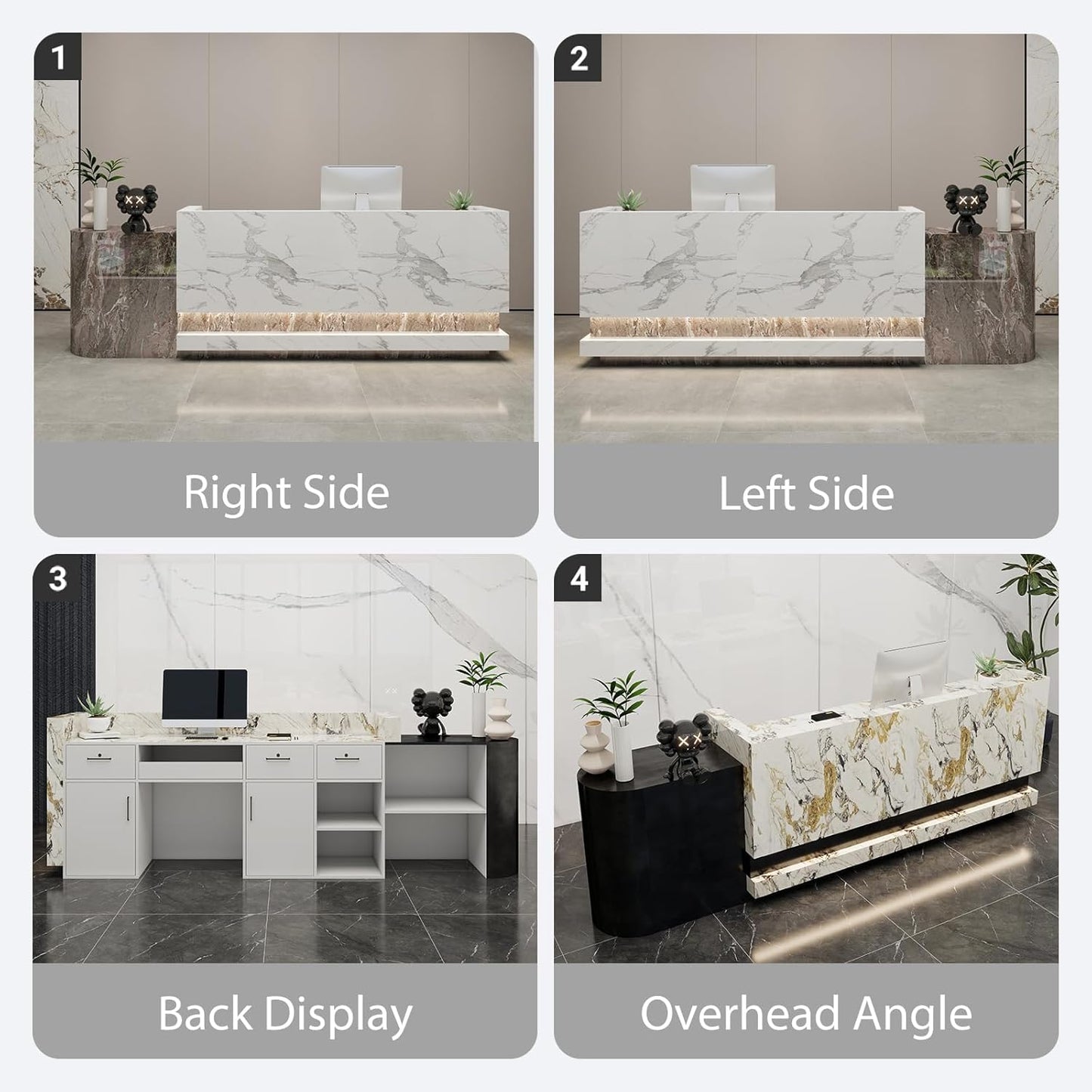Front Desk Reception Counter - Lockable Storage & Keyboard Tray | Reception Desk with Counter, Customizable Large Counter Table (Grey+White, 84'')