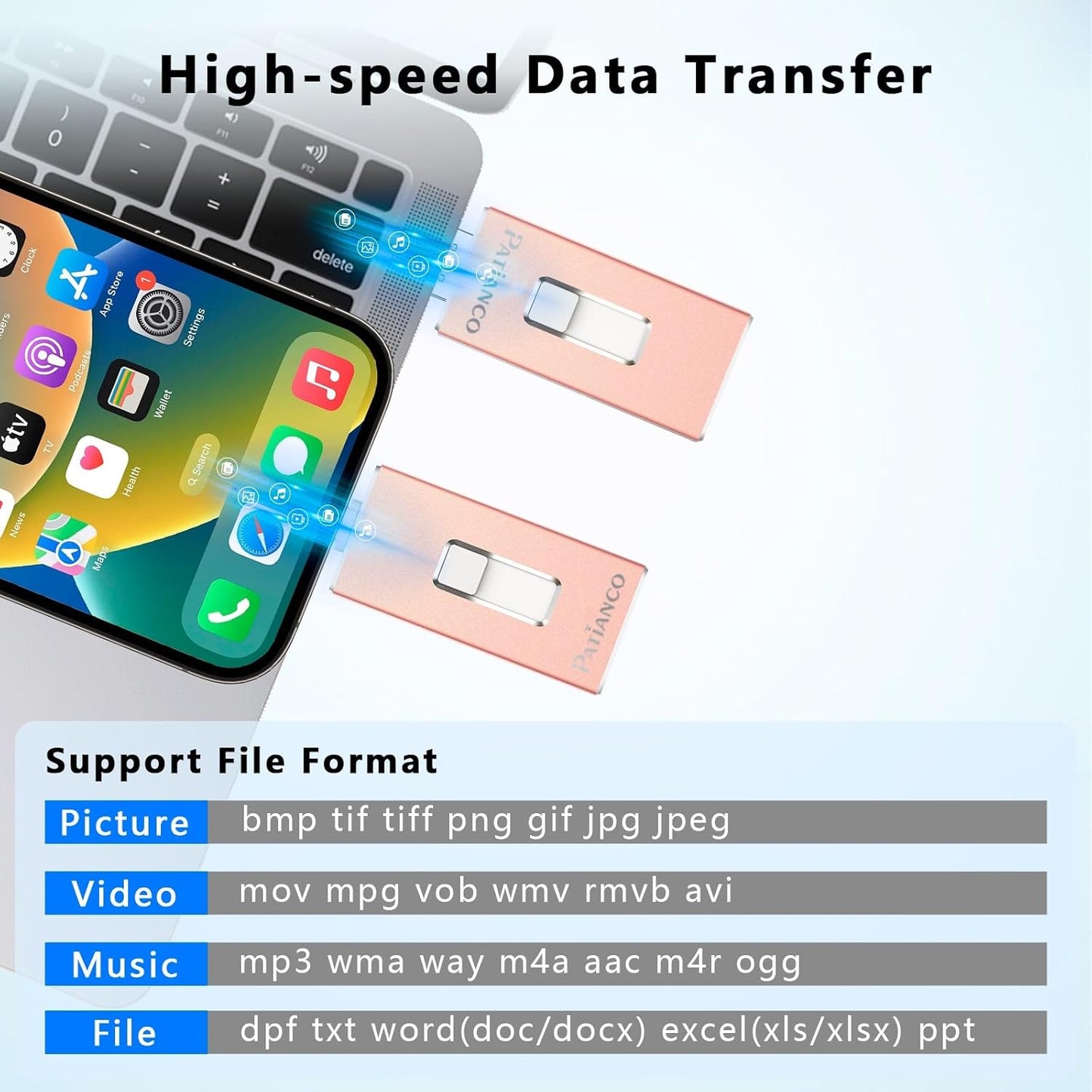 Photo Stick Apple MFi Certified for iPhone 512GB, USB Flash Drive for iPhone Thumb Drive, iPhone-Memory-Stick for iPad/iPhone/Computer Picture Keeper Portable Hard Drive Pink