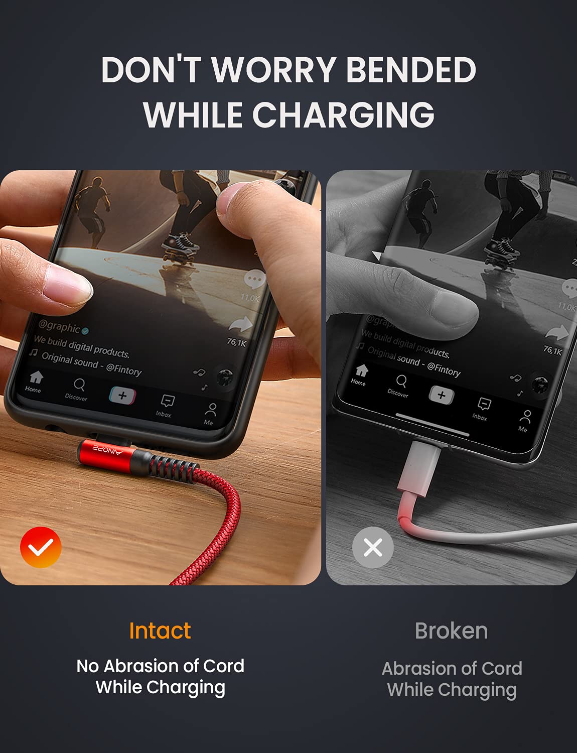 AINOPE USB C Fast Charging Cable 3.1A Right Angle 10ft/3m USB to USB C Cable, Durable Nylon Braided Type C Cord Compatible with Galaxy S10 S9 S8 Plus, A51 A11 A10 A20, V50 V40 G8 G7