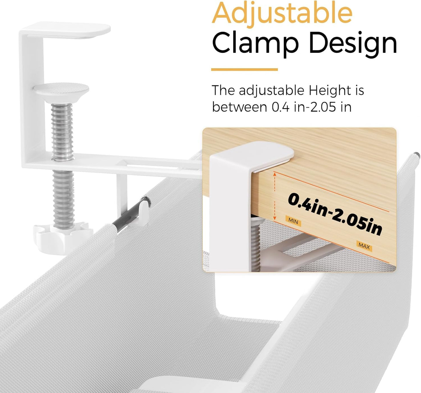 Under Desk Cable Management Tray 39.7" - No Drill Computer Wire Organizer Cable Tray, Cord Hider Clamp Mount with 16X Cable Ties PC Cables Management Cord Holder for Office/Home (Upgrade Fabric,White)