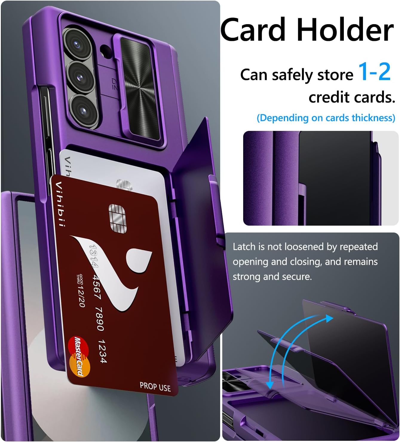 Vihibii for Samsung Galaxy Z Fold 6 Case with S Pen Holder & Card Holder & Slide Camera Cover & Screen Protector & Hinge Protection, Heavy Duty Rugged Wallet Case for Galaxy Z Fold 6, Dark Purple