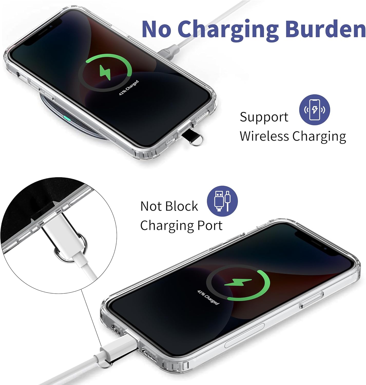 CACOE Phone Lanyard 2 Pcs-2 Pcs Adjustable Neck Strap, 4 Pcs Phone Patches, Universal Crossbody Multifuctional Cell Phone Lanyards Compatible with Most Smartphones(Black+Dark Blue)