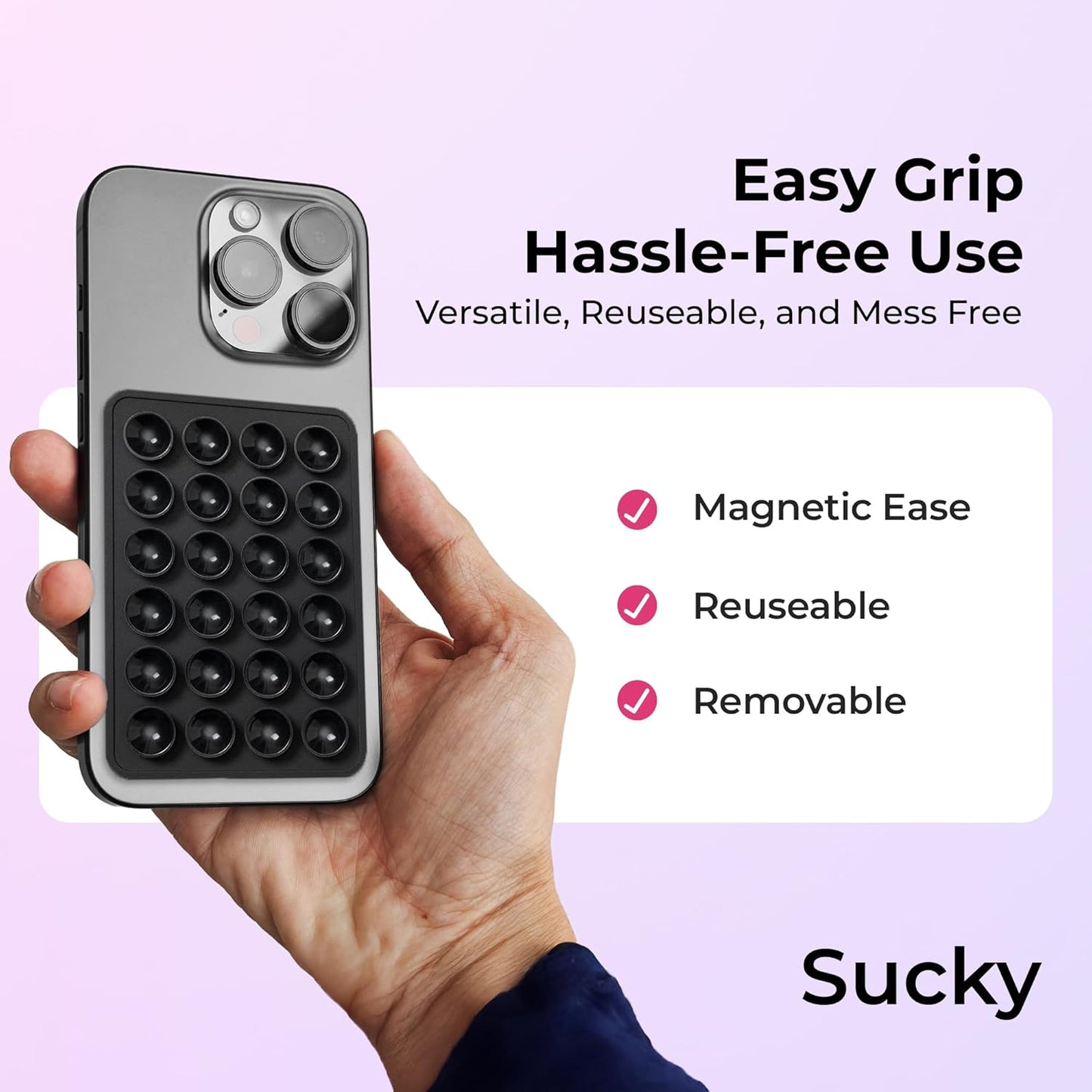 Sucky Upgraded Magnetic Suction Cell Phone Grip for MagSafe Case, Silicone Octo Cup Buddy Holder, Durable Magnet Phone Accessory for iPhone and Android (Baby Blue)