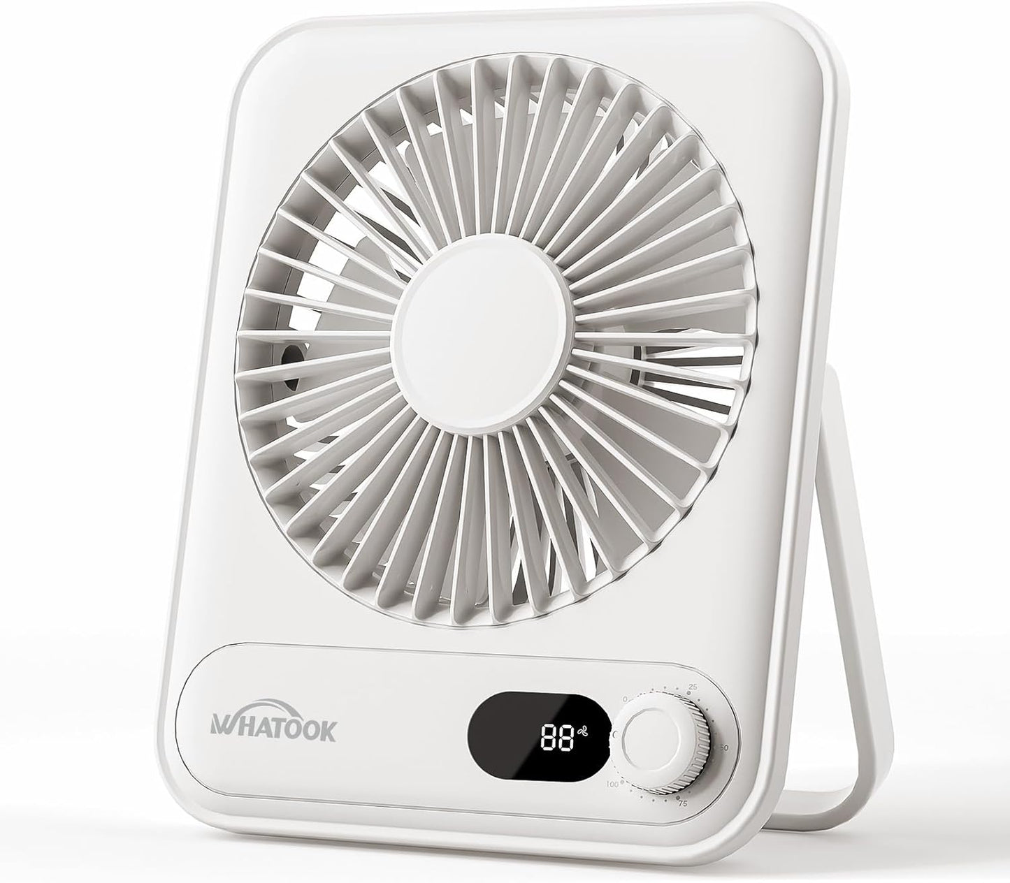 WHATOOK Small Desk Fan Personal Fans: 5000mah 25 Hours Battery Office Quiet Mini Desktop Fan Portable Rechargeable Travel Essentials (White, 2000)