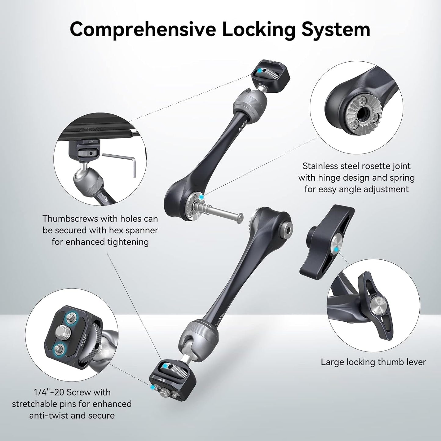 SMALLRIG Rosette Magic Arm 11 Inch with Ball Head, 1/4"-20 Screws, and Anti-Twist Pins, for Cameras/iPads/Monitors/LED Lights/Smartphones/Action Cameras, Max Load Capacity 3kg