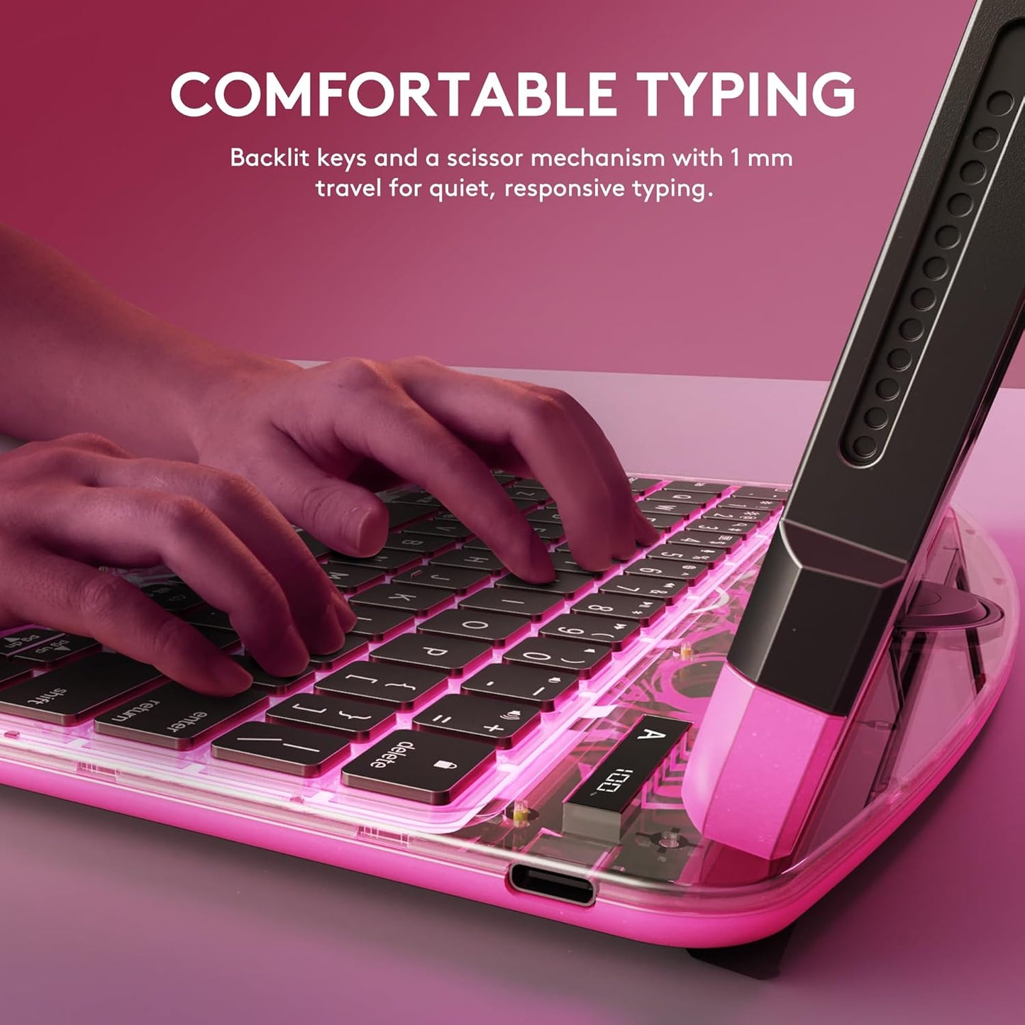 GUSGU Transparent Case with Wireless Keyboard for iPad 10.2-in (7th, 8th, and 9th Gen), 7 Colors Backlight, Trackpad, 360°Rotating Stand, Tech Style