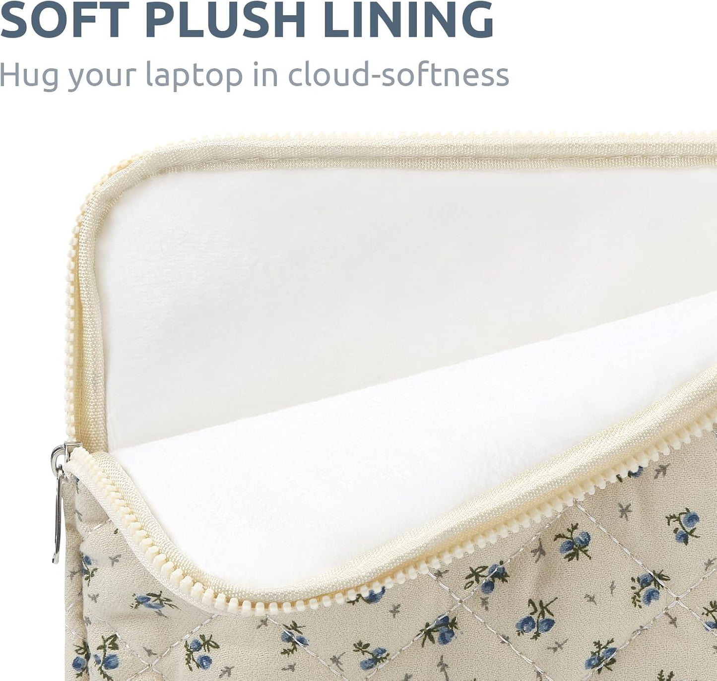 Puffy Laptop Sleeve 13-15.6 Inch Cute Quilted Laptop Protective Case Padded Floral Computer Sleeve for MacBook (A-Blue, 15 Inch)