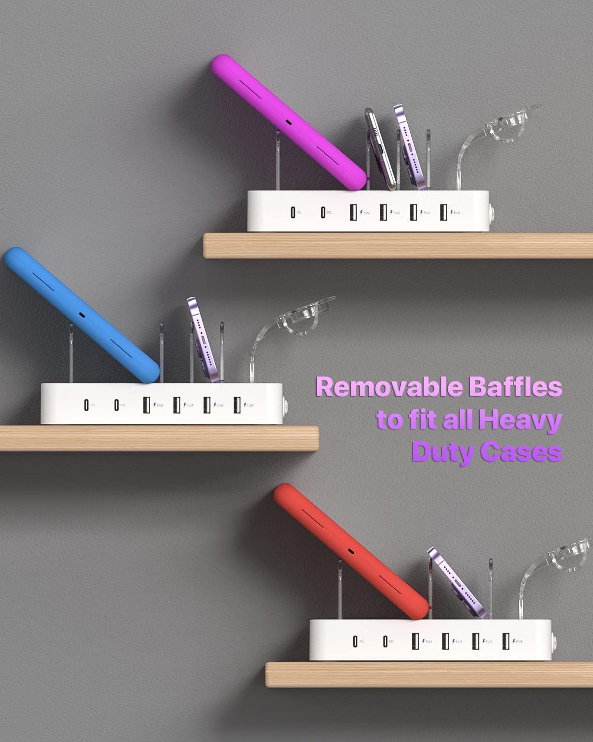 SooPii 6-Port USB C Charging Station for Multiple Devices,2 PD 20W Fast Charging for lPhone 15 and More,6 Charging Cables and 2in1 Holder for IWatch Charger & Air Pods Included