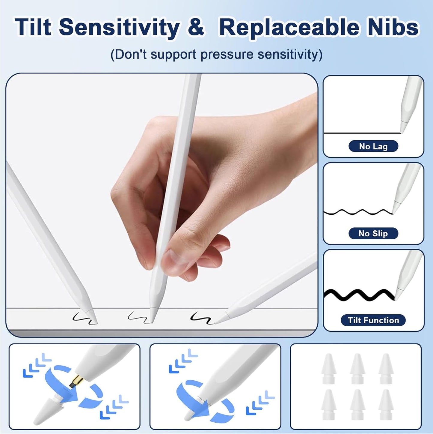Pencil 2nd Generation for iPad 2018-2024 with Magnetic Wireless Charging Compatible with Apple iPad Pro 13”(M4)/12.9”/11”,iPad Air 6(M2)/5/4/3,iPad mini 7(A17 Pro)/6/5,iPad10/9/8/7/6 White