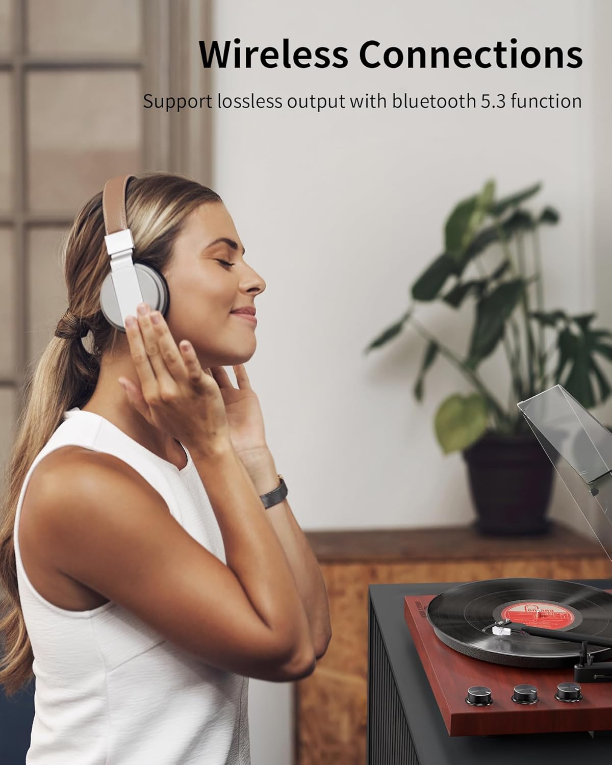 ANGELS HORN Vinyl Record Player Turntable with 2-Speed Belt-Drive, Bluetooth Output, Pitch Control, Built-in Phono Preamp, Adjustable Counterweight, AT-3600L