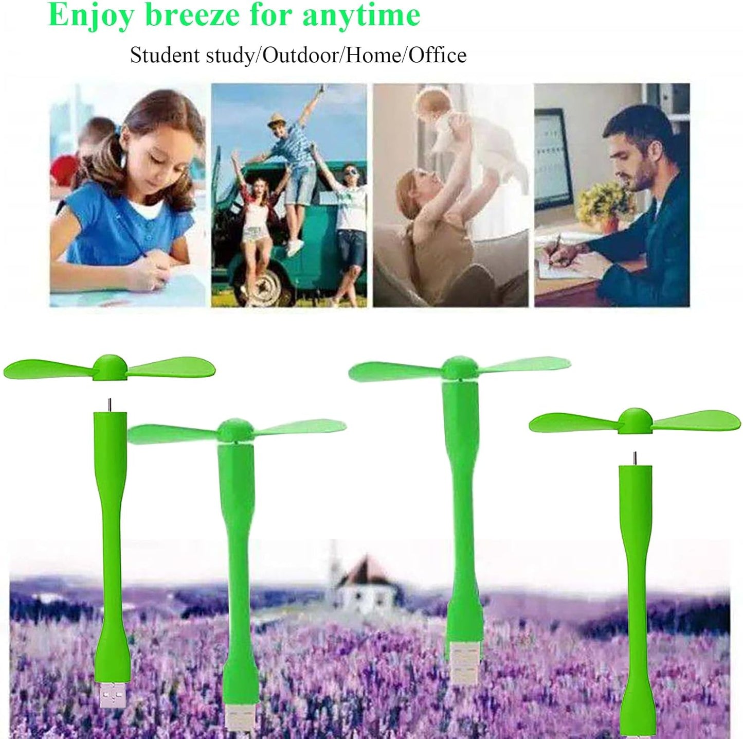 Mini USB Fan, Portable Pocket Fan USB-A Powered Little Cooler, Quiet Operation, for Home Office Car Outdoor Travel- 4 Pack (Green)