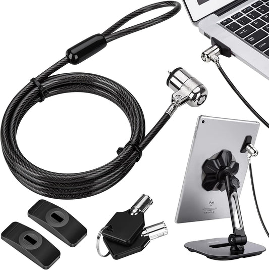 AboveTEK Laptop Lock, Tablet Lock Security Cable, 2 Keys Sturdy Steel iPad Locking Kit w/Adhesive Anchors, Anti Theft Hardware Protection for iPhone Mobile Notebook Computer Monitor MacBook Laptop