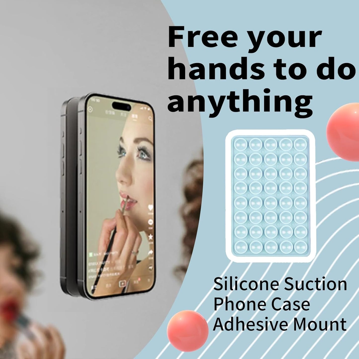 Octobudy Silicone Sticky Grip Suction Cup Phone Mount - Double Sided, Higher Suction Power Holder for Hands-Free Selfies & Videos,Silicone Phone Sticky Grip Compatible iPhone Android（Blue）