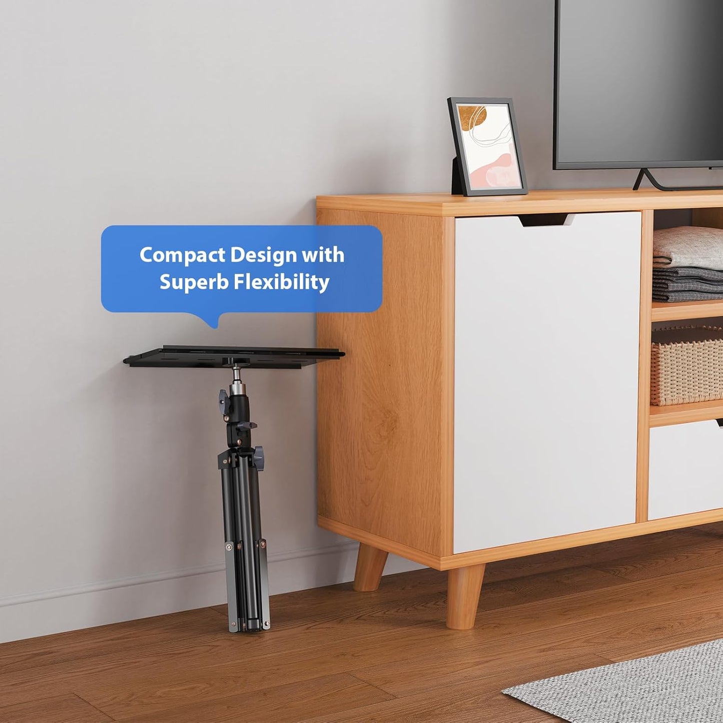 Projector Stand Tripod, Laptop Tripod Stand, Foldable Portable Projector Floor Mount, Height Adjustable from 17.7" to 45.2", with Folding Plate, Capacity 22lb, for Outdoor Movies, Home, Office