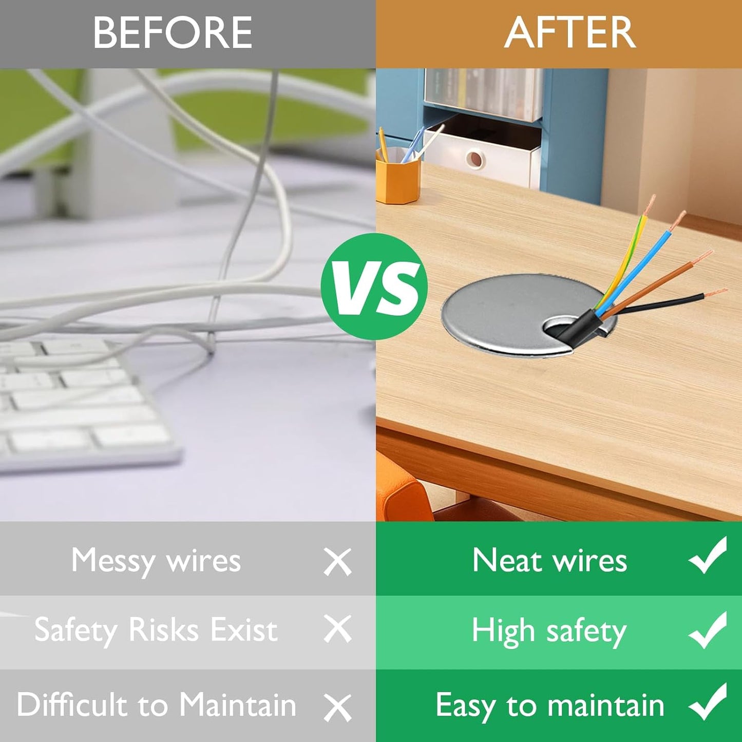 2 Pcs Desk Grommet 1-3/8" / 35 mm, Desk Cord Hole Cover, Cable Grommet Metal Zinc Alloy Materilal, Desk Hole Grommet for Home & Office Pc, Detachable Cable Cord Organizer-Matte Silver