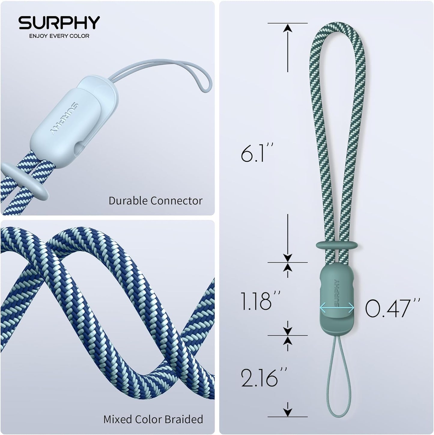 SURPHY 2 Pack Phone Lanyard for Cellphone Case, Phone Wrist Strap for Case, Cellphone Strap with 2-Color Braided, Charm Wrist Lanyard for Women and Men, Cloud Blue & Green