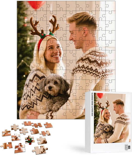 Custom Puzzle, Customize Puzzles from Photos with 120/200/300/500/1000 Pieces, Personalized Wooden Jigsaw Puzzle Gifts for Family, Adults, Christmas, Wedding, Pet