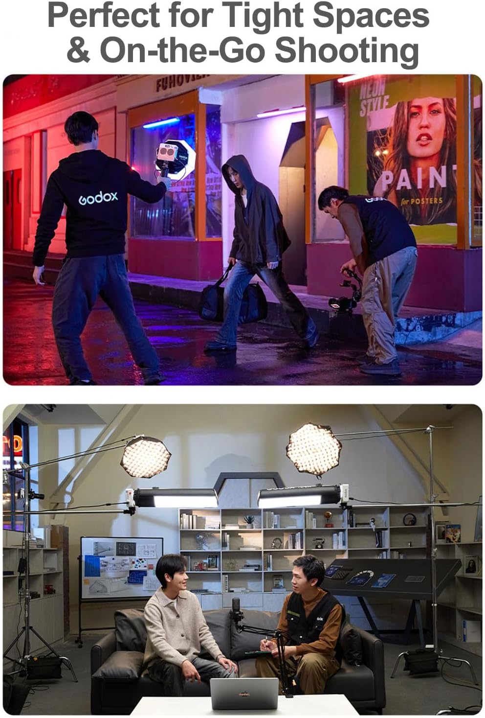 Godox ML100R 110W RGB Portable LED Video Light, 1800K-10000K, Full HSI & CCT 1800K–10,000K, CRI 95+, 14 FX, App/Onboard Control, Compact Pocket Light for Filmmaking, Live Streaming, Video Photography