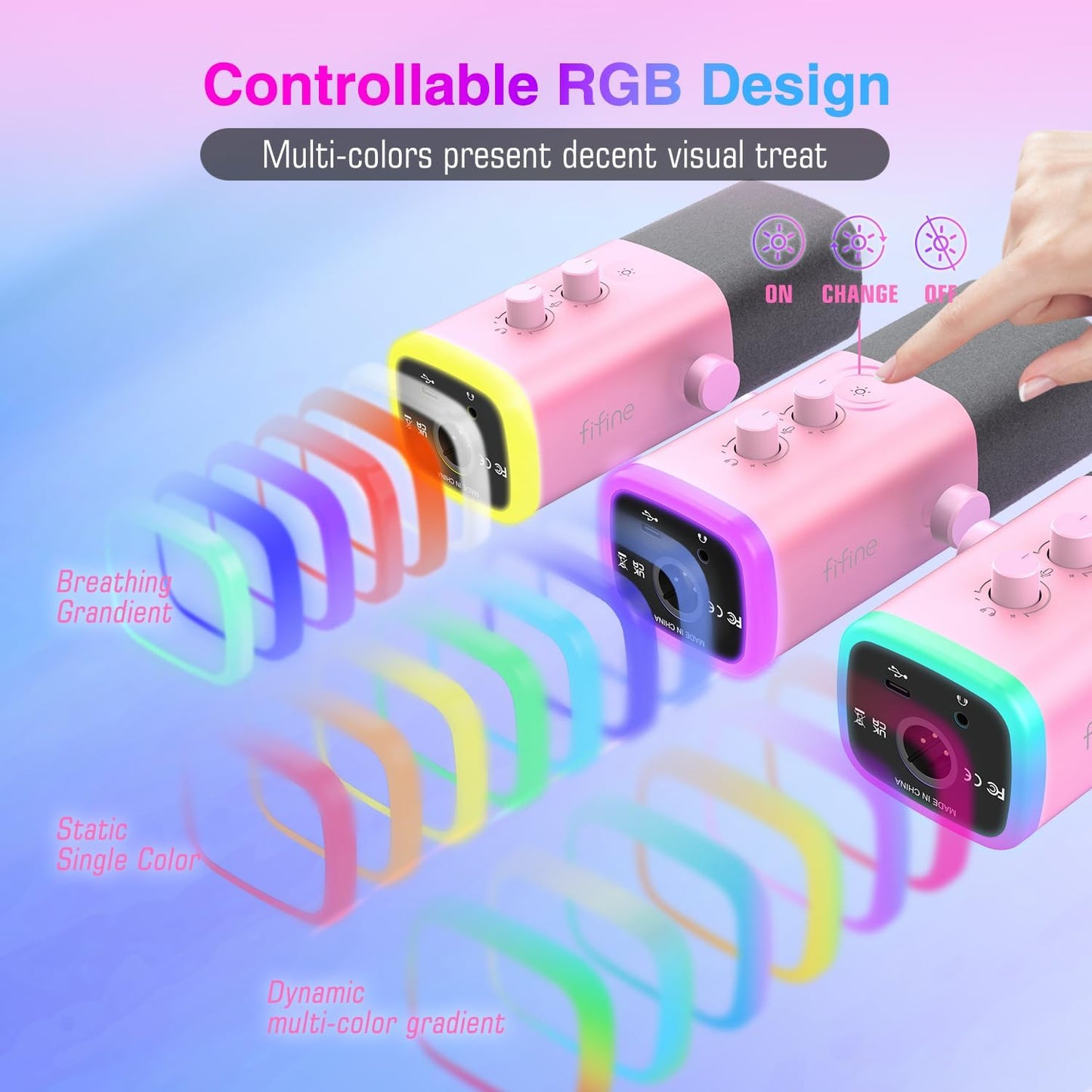 FIFINE XLR/USB Microphone, Gaming Recording PC Microphone with Headphones Jack, Mute Button, Dynamic RGB Mic for Computer, Streaming Mic for Podcasting Voice-Over YouTube Video-AmpliGame AM8 Pink