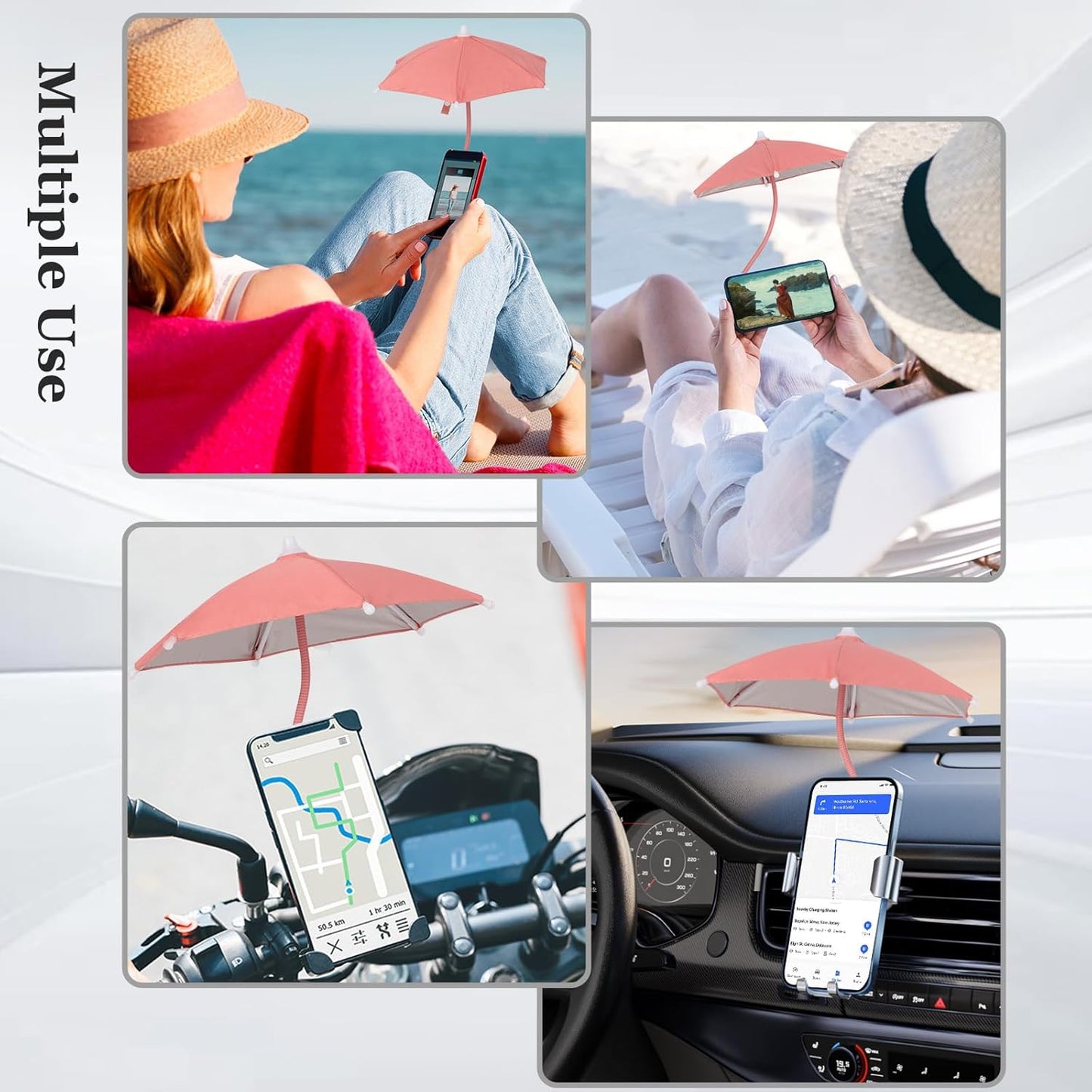 Magnetic Umbrella Phone Stand for Sun Protection,Adjustable Sun Shade Shield for iPhone 16/15/14/13/12 Pro Max,Samsung & Google,Detachable Ring Stand,Heat-Resistant Design,Car Mount Compatible, Pink