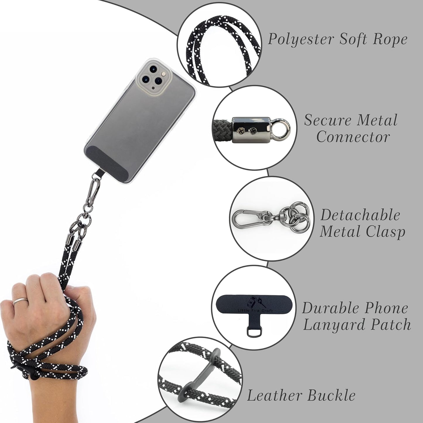 Phone Lanyard Universal Cell Phone Strap Crossbody Strap for iPhone Lanyard Around the Neck Extra Long Rope with Tether Tab for Men and Women (White on Black)