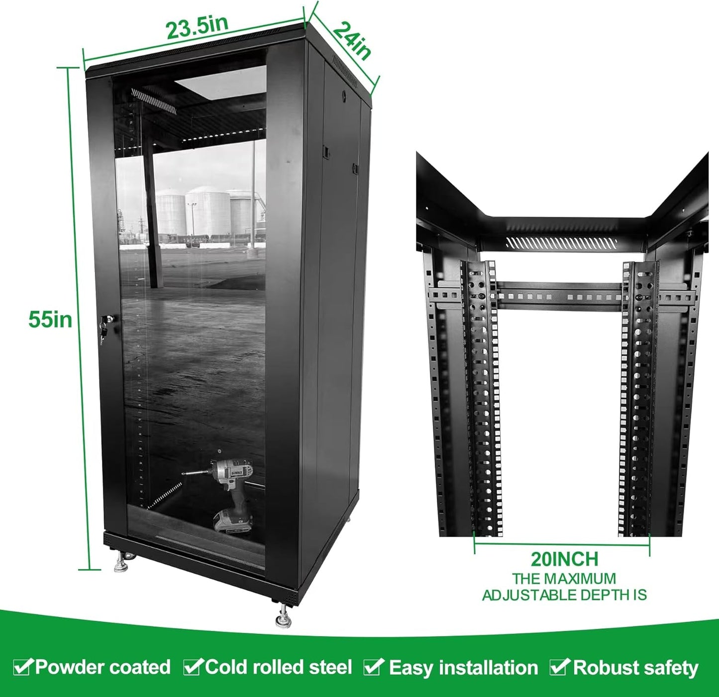 27U Server Cabinet Rack Enclosure,with Caster Wheels 2 Server Temperature Fans Locking Glass Door Removable Side Panels 27U Network Cabinet 22" Installation Depth,Standard 19" Equipment
