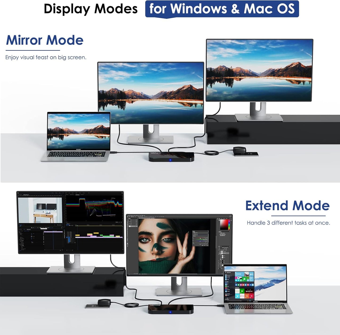WAVLINK USB Laptop Docking Station Dual Monitors, DisplayLink Computer Dock for M1 M2 Mac and Windows, ChromeOS, Ubuntu 20.04/22.04 (HDMI & HDMI/DVI/VGA, 6xUSB Ports, LAN, Audio)