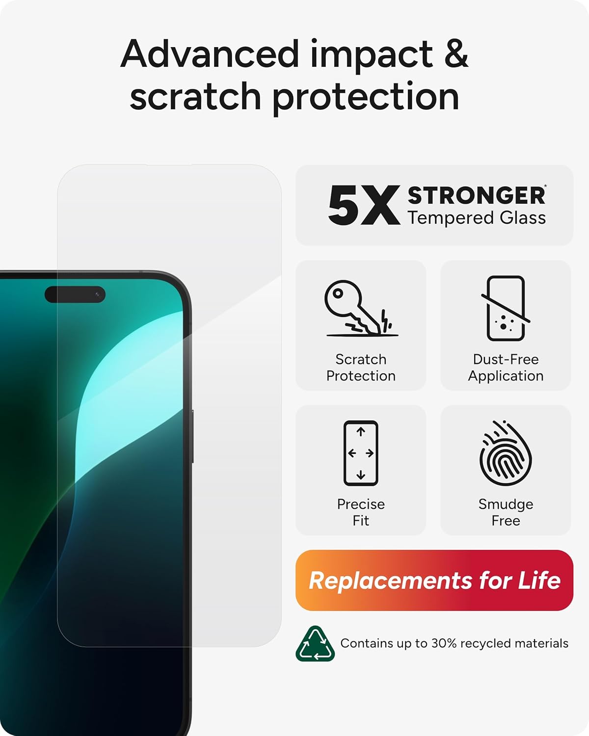 ZAGG Glass Elite Screen Protector for iPhone 16 Pro Max - 5X Stronger, Reinforced Edges, Ultra-Strong Tempered Glass, Scratch Resistant, Anti-Smudge, InvisibleShield, Easy Installation, Eco-Friendly
