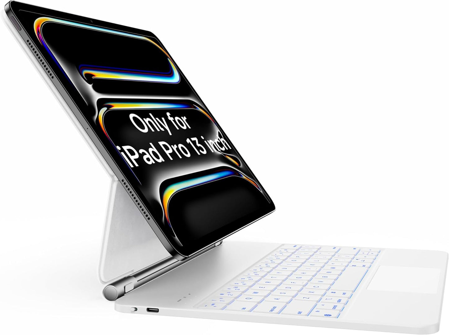 HOU Keyboard Case for iPad Pro 13 inch Case 2024 with Keyboard (M4), iPad Pro 13 inch Keyboard with Multi-Touch Trackpad, 7 Colors Backlight, Easy-Set Magnetic Stand Bluetooth Keyboard-White