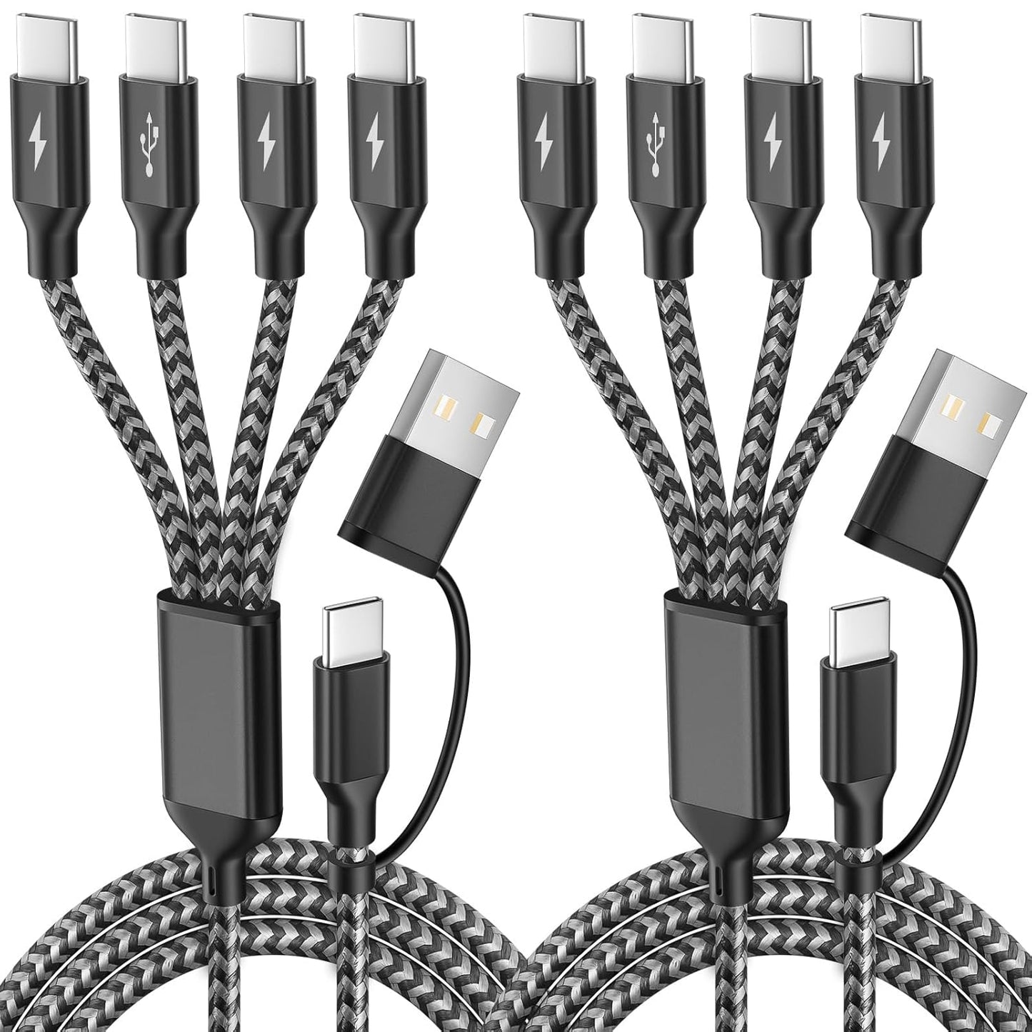 USB C Splitter Multi Charging Cable,USB A/C to USB C Charging Cord,Dual Type C Charger Cord,4 in 2 Multi Charger Cord with 4 Type-C Connectors Compatible with iPhone16/15/Cell Phones Tablets and More.