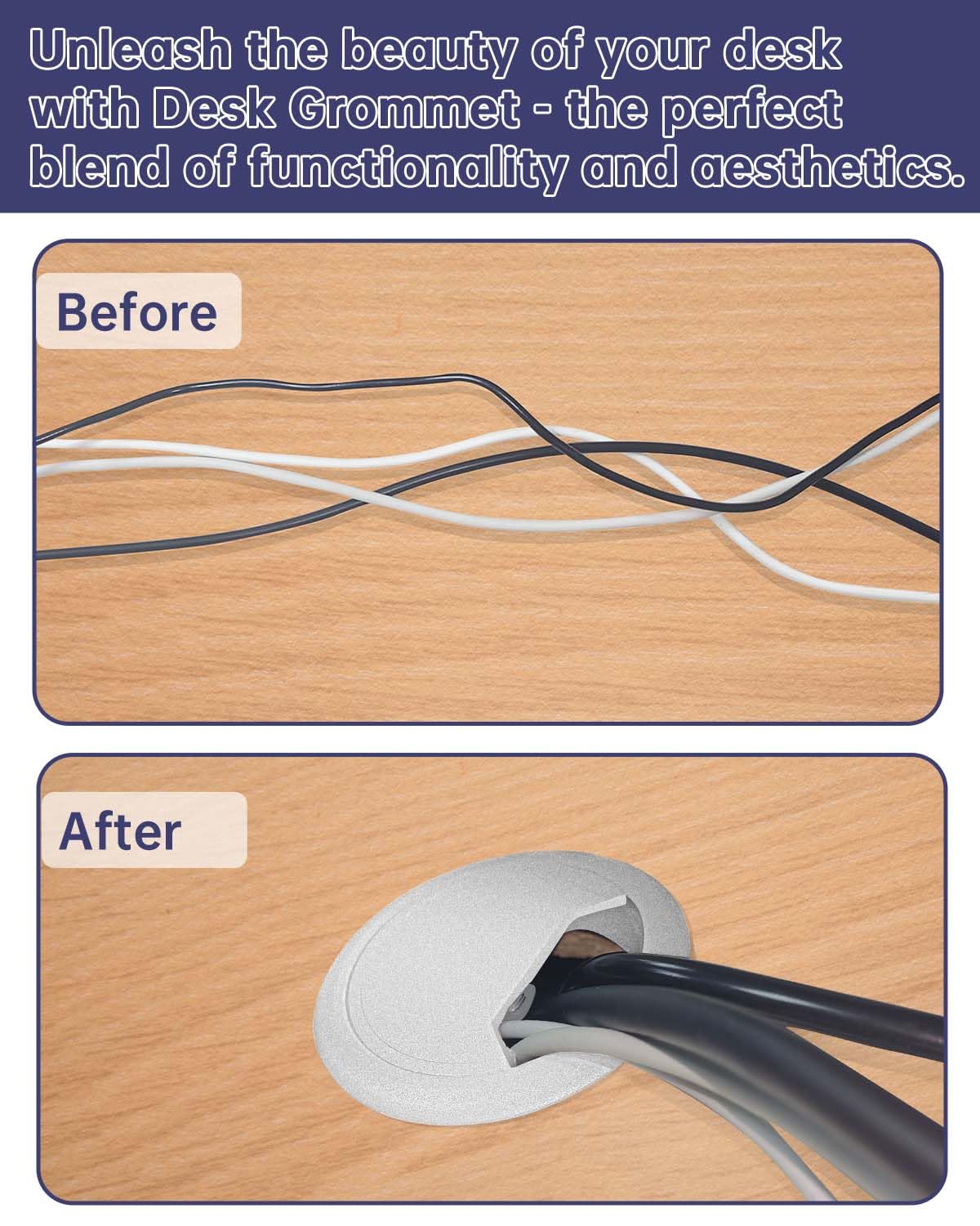 Desk Grommet 2-3/8 inch (60mm) 10 Pieces - White Desk Cable Grommet Desk Cable Hole Covers with Hole Saw for TV, Office, Wires Through Countertop and Home Table