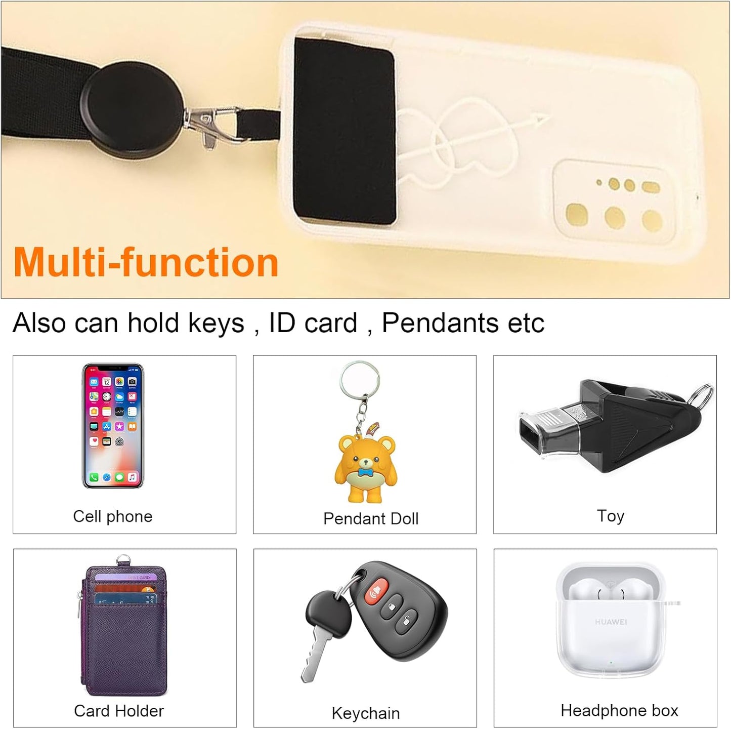 Phone Lanyard Crossbody Strap, Phone Lanyard Crossbody Wrist Strap, Adjustable Anti-Theft Phone Patch Lanyards for Most Smartphones,Universal Cell Phone Neck lanyard for Women and Men (Black)