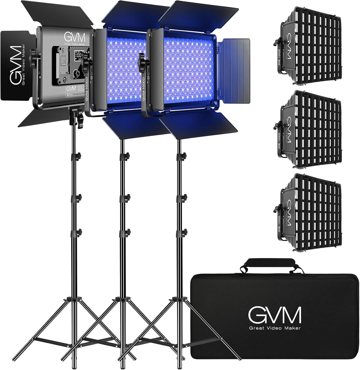 GVM RGB LED Video Light, Photography Lighting with APP Control, 1000D Video Lighting Kit for YouTube Studio, 3 Packs Led Panel Light, 3200K-5600K, 8 Kinds of The Scene Lights, CRI 97