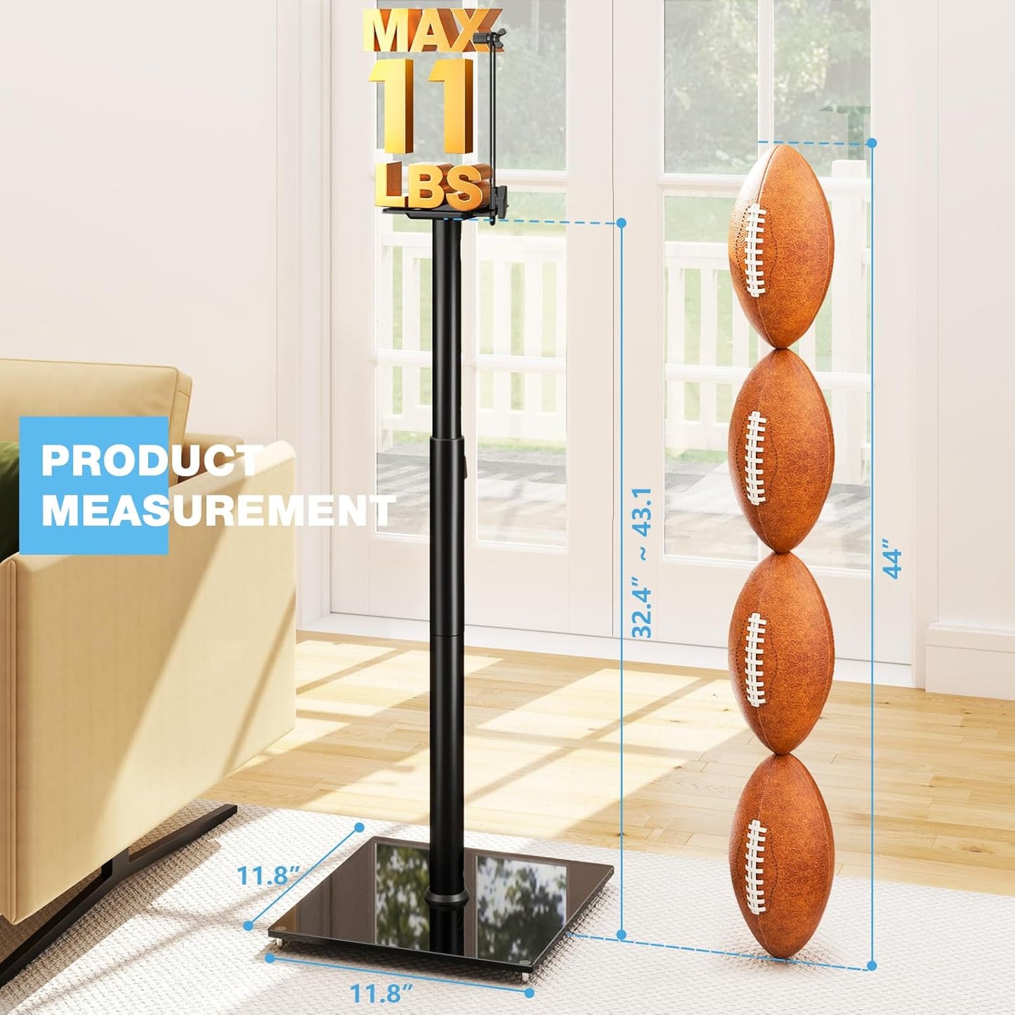 Rfiver Bookshelf Speaker Stands Pair, Height Adjustable Rear Speaker Stands from 32" to 43" with 360° Swivel, 11 lbs Capacity, Set of 2 for Satellite & Small Bookshelf Speakers