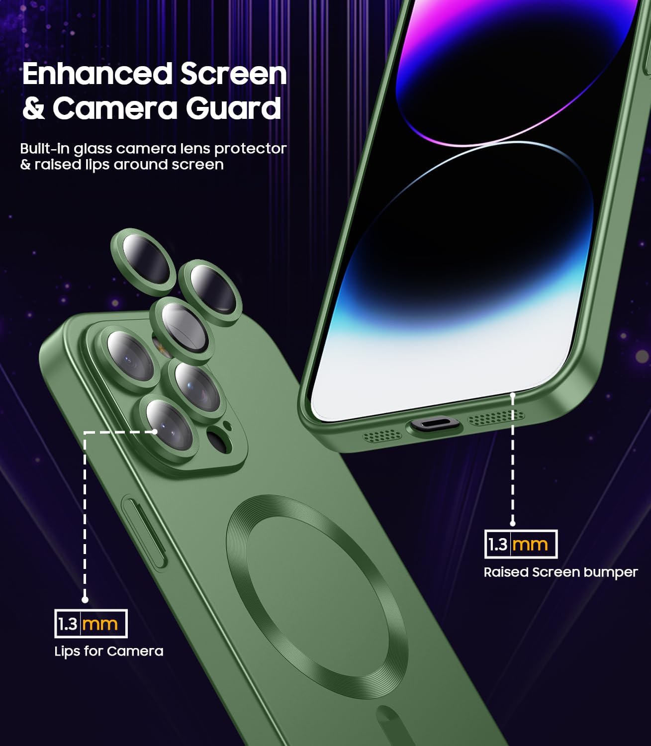 Magnetic for iPhone 14 Pro Max Case [Compatible with MagSafe][Built-in Camera Lens Protector] Slim Soft TPU Bumper Shockproof Metallic Luster Phone Case (Green)