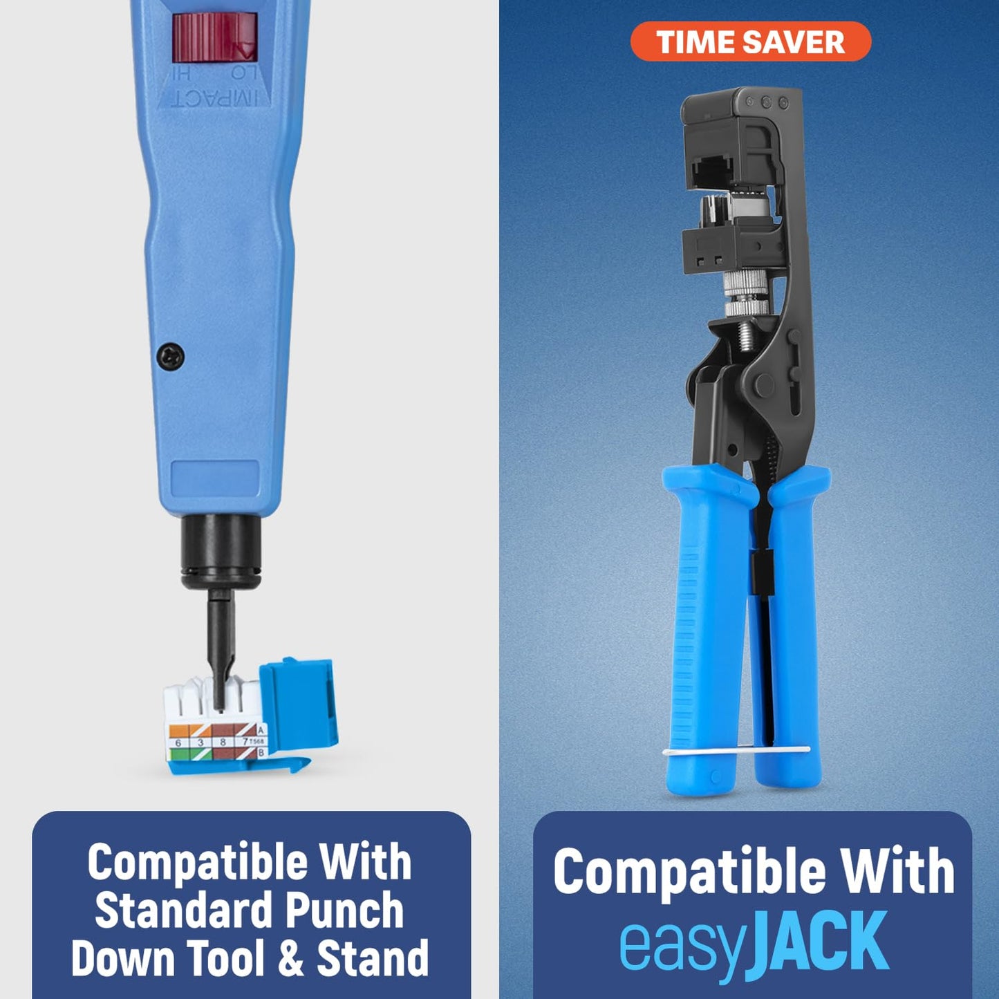 Everest 90° Angled RJ45 Cat6A Keystone Jacks 20-Pack in Blue - Slim Profile Female RJ45 Connectors - Cat 6A Keystone Jack - Compatible with 90° Angled Speed Termination Tool - easyJACK (B094WB91H3)