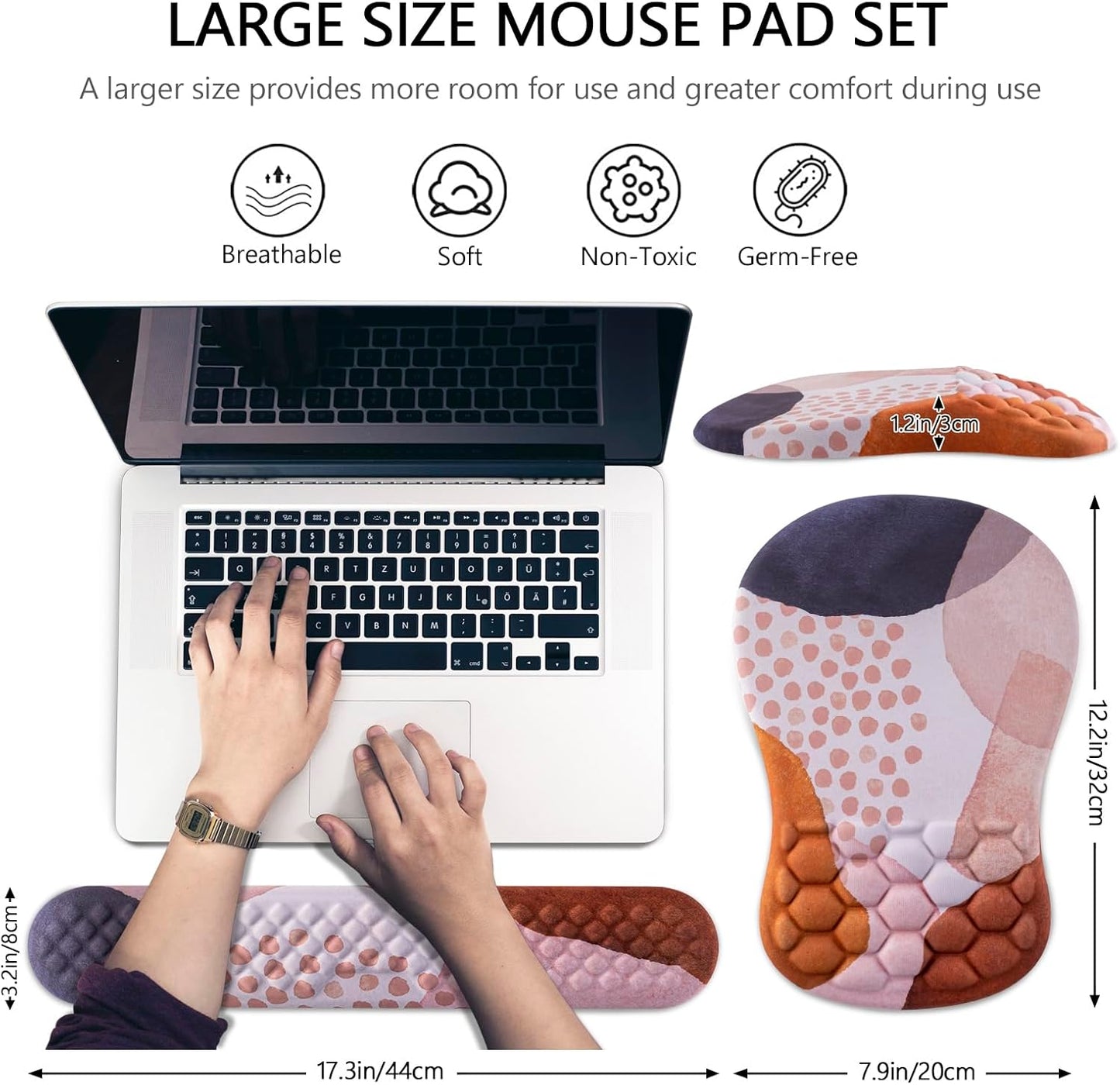 Mouse Pad Wrist Support, Laokiiy 2 in1 Keyboard Wrist Rest+ Ergonomic Mouse Pad, Non-Slip Wrist Rest for Computer Keyboard, Made Easy Typing & Relieve Wrist Pain Boho
