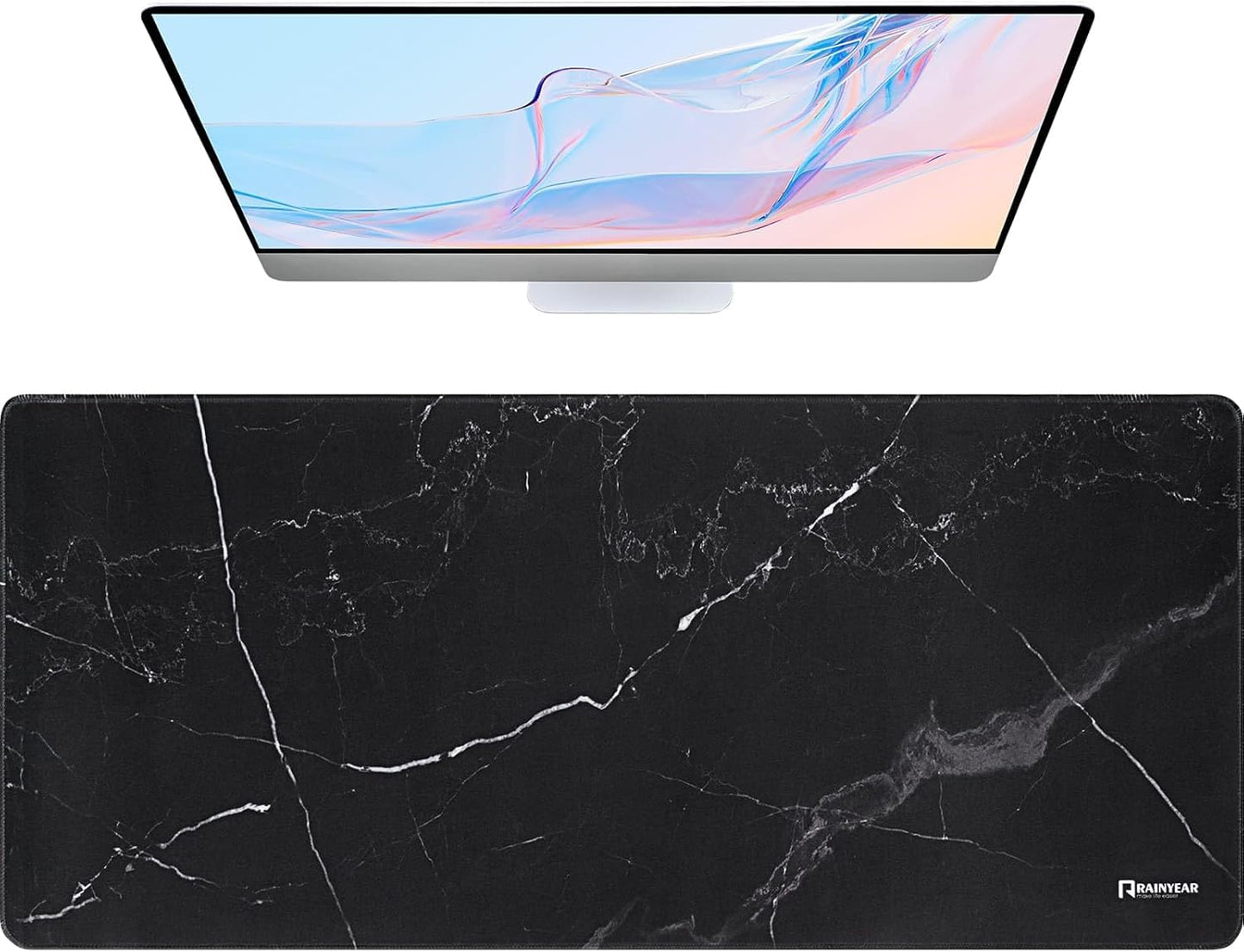 RAINYEAR Large Gaming Mouse Pad(35.4 x 15.7 Inch), Computer Mousepad with Anti-Slip Rubber Base, Smooth Large Keyboard Mouse Pad Mat for Gamer, Office, Home, Black Marble