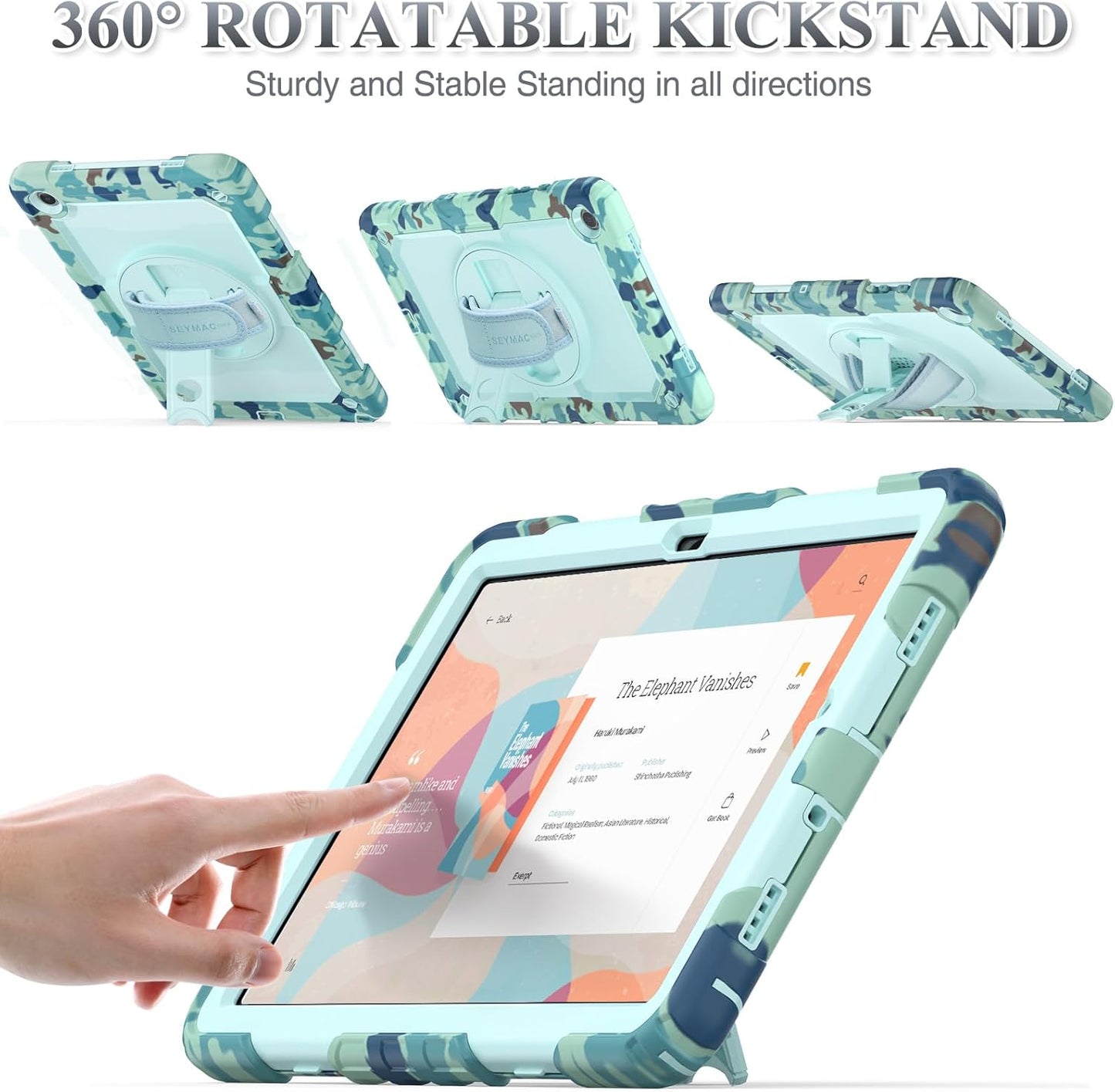 SEYMAC stock Case for Samsung Galaxy Tab A9+ Plus 11'', Full-Body Drop Protection Case with Screen Protector Pencil Holder [360° Rotating Hand Strap] &Stand, SkyBlue Camo