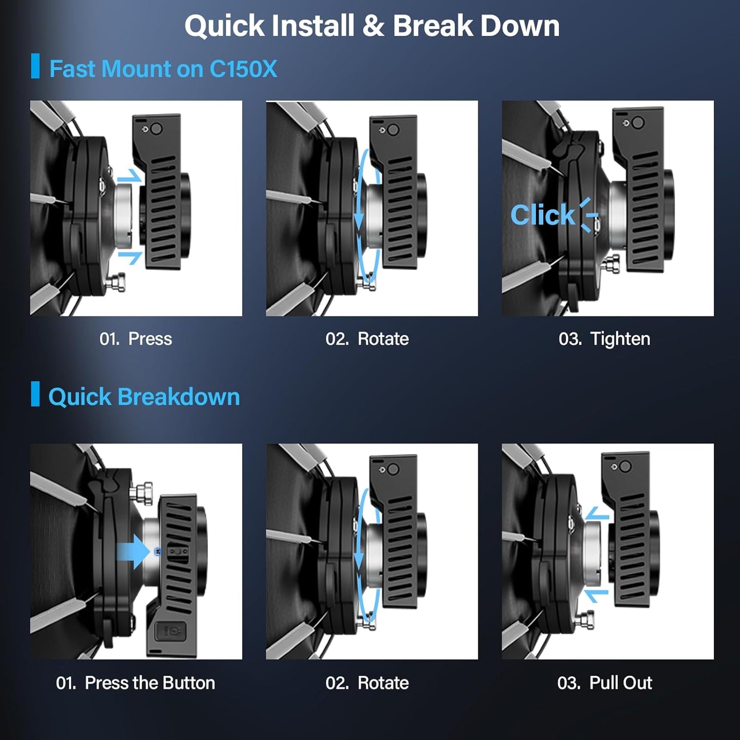 SIRUI 15.7"/40cm Mini Quick Set-Up Foldable Softbox, Quick Release with Diffuser Grid Bad for Video Continuous Lighting Compatible with C150X Series, QR40