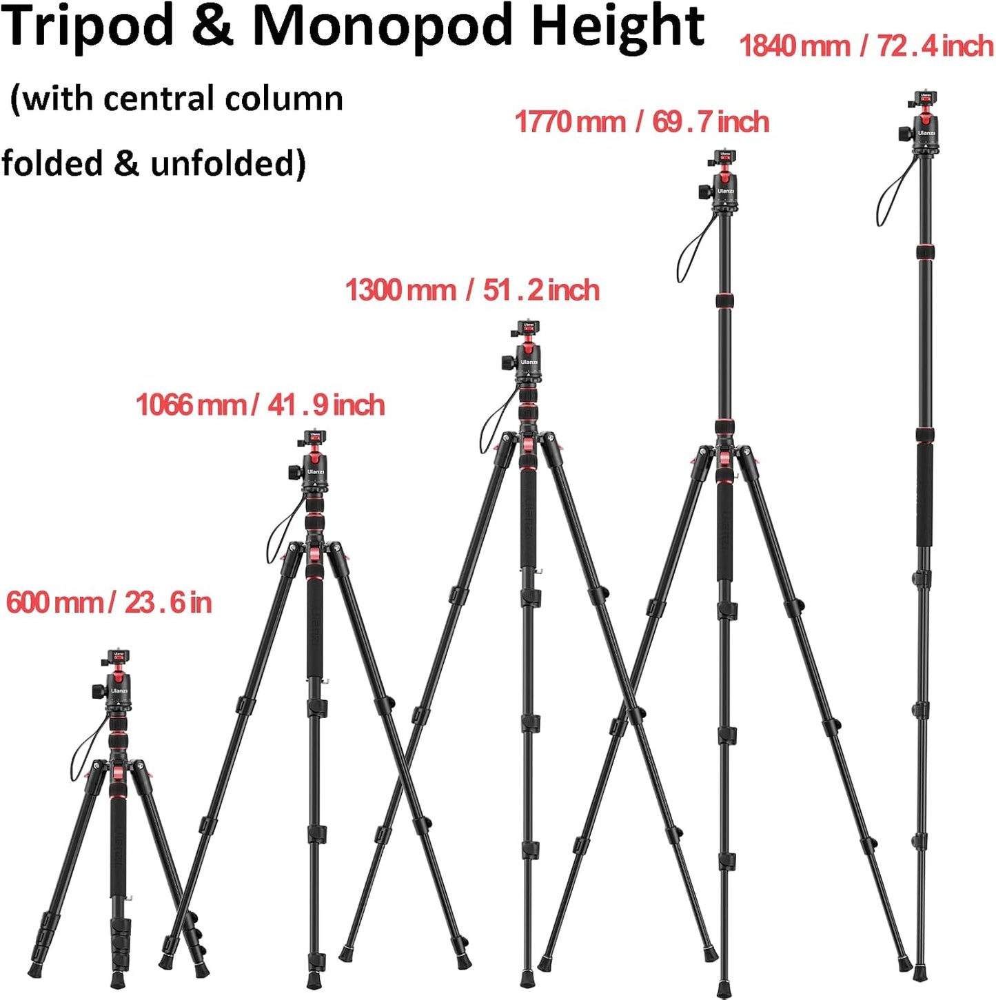 ULANZI TT31 72.4" Camera Tripod, Foldable Tripod & Monopod Aluminum w Claw Quick-Release Plate, 360°Ball Head Detachable w 180°Revertible Legs, Weight 3.42lb, Payload 33lb,for Camera/DSLR/Camcorder