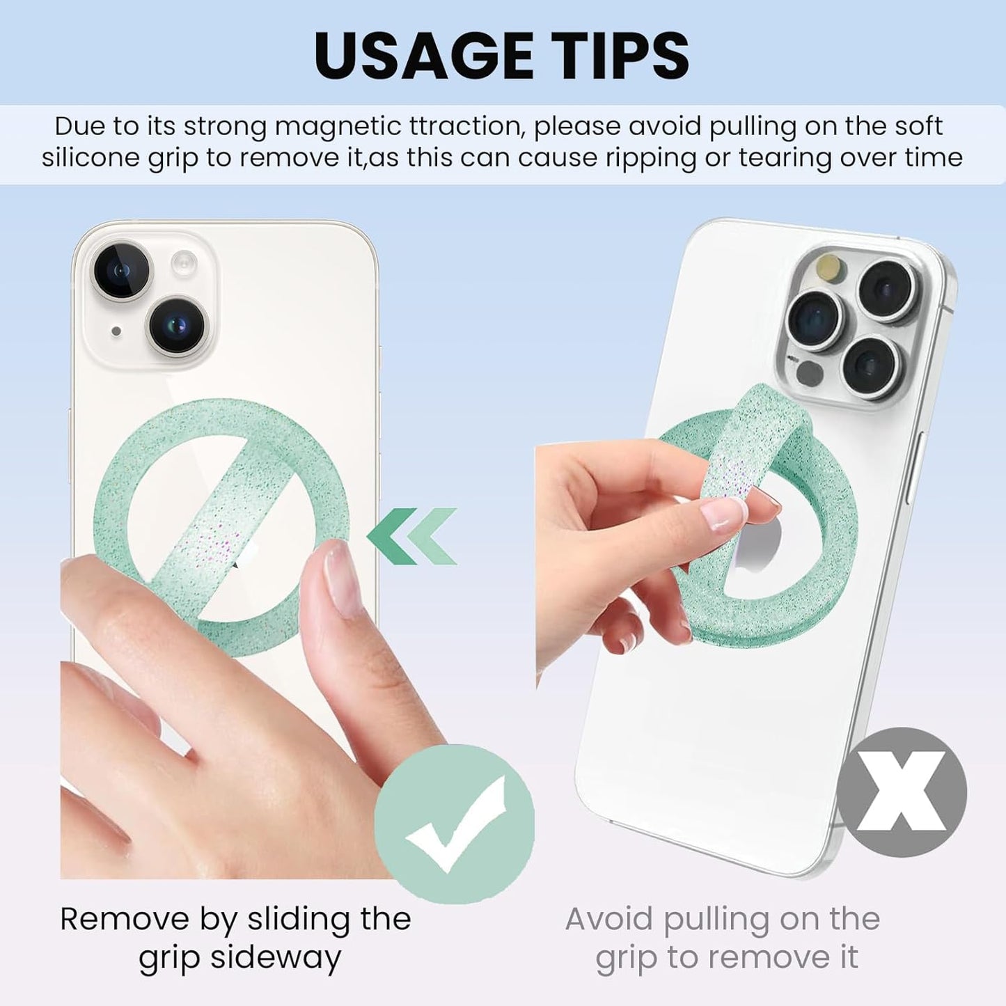 Magnetic Silicone Ring Grip Phone Holder, Loop Grip Phone Holder,Magnetic Phone Loop,Magsafe Phone Grip,Compatible with Magsafe for iPhone 16/15/14/13/12 Series (Green Sparkle)