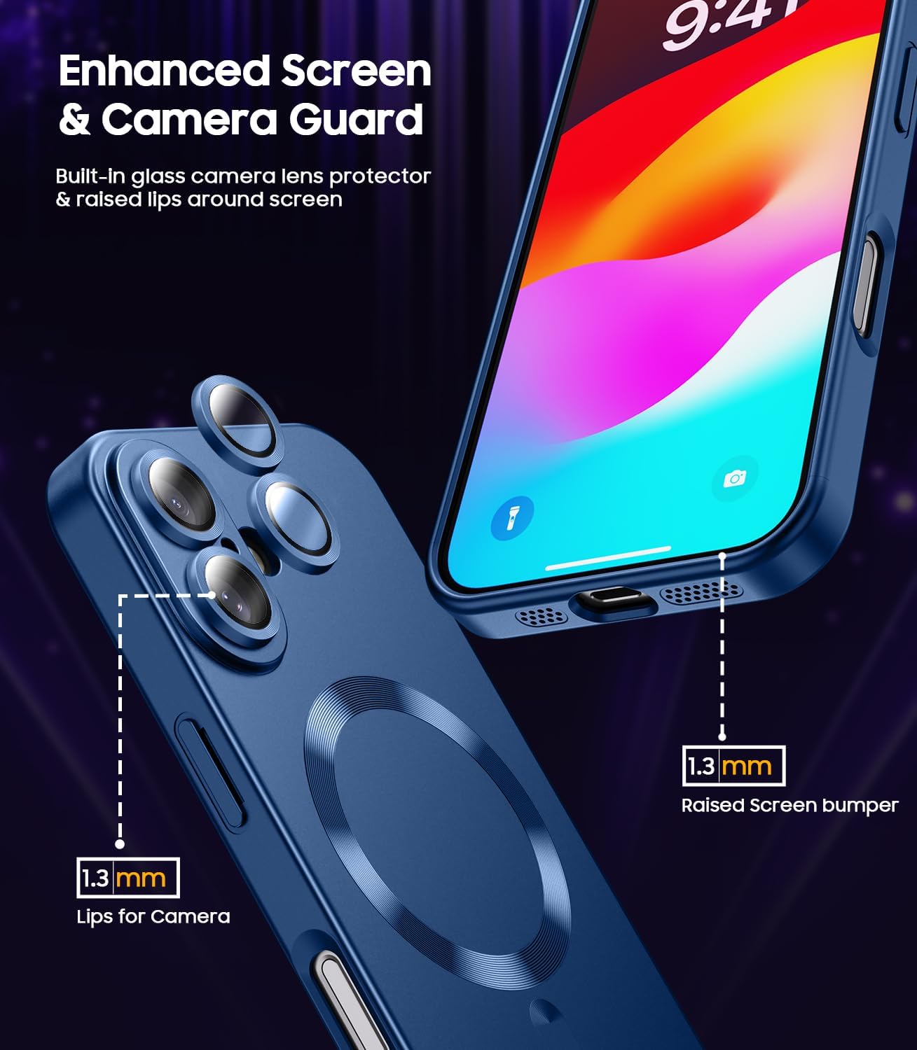 Magnetic for iPhone 16 Case [Compatible with MagSafe][Built-in Camera Lens Protector] Slim Soft Silicone Bumper Shockproof Metallic Luster Phone Case (Blue)