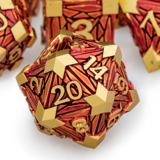 Metal DND Dice Set Golden Red Debris RPG D and D Dice for use with D&D Tabletop Games Role Playing Game Polyhedral Dice Set with Box D20 D12 D10 D8 D6 D4